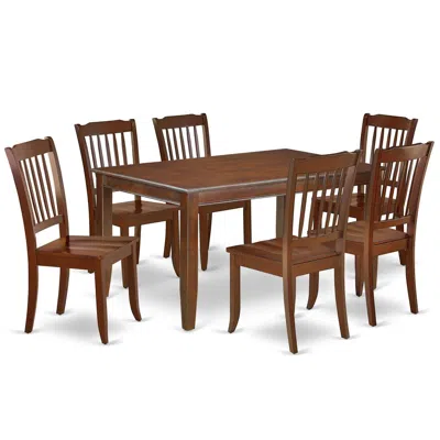 East West Furniture Dining Room Set Mahogany, Duda7-mah-w In Brown