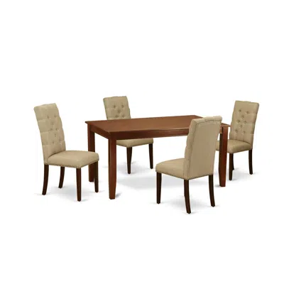 East West Furniture Dining Room Set Mahogany, Duel5-mah-16 In Brown