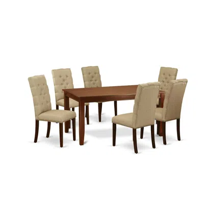 East West Furniture Dining Room Set Mahogany, Duel7-mah-16 In Brown