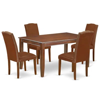 East West Furniture Dining Room Set Mahogany, Duen5-mah-66 In Brown