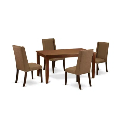 East West Furniture Dining Room Set Mahogany, Dufl5-mah-18 In Brown