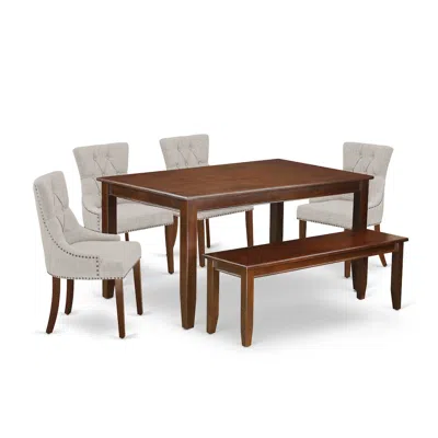 East West Furniture Dining Room Set Mahogany, Dufr6-mah-05 In White