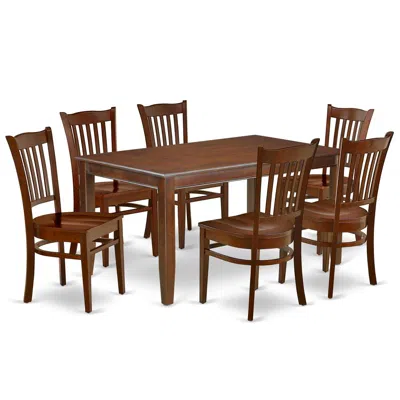 East West Furniture Dining Room Set Mahogany, Dugr7-mah-w In Brown