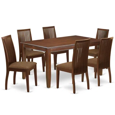 East West Furniture Dining Room Set Mahogany, Duip7-mah-c In Brown