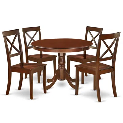 East West Furniture Dining Room Set Mahogany, Hlbo5-mah-w In Brown