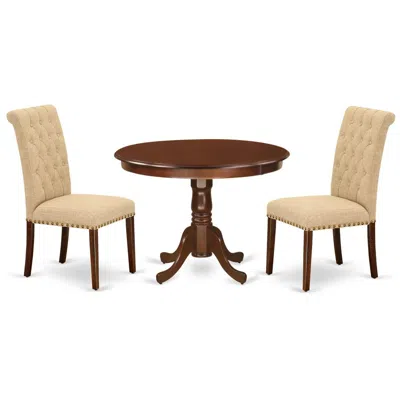 East West Furniture Dining Room Set Mahogany, Hlbr3-mah-04 In Brown