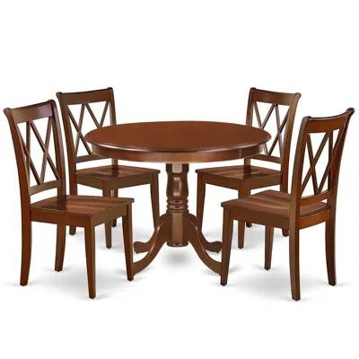 East West Furniture Dining Room Set Mahogany, Hlcl5-mah-w In Brown