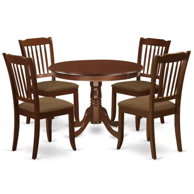 East West Furniture Dining Room Set Mahogany, Hlda5-mah-c In Brown