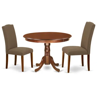 East West Furniture Dining Room Set Mahogany, Hlen3-mah-18 In Brown