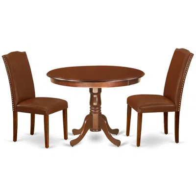 East West Furniture Dining Room Set Mahogany, Hlen3-mah-66 In Brown
