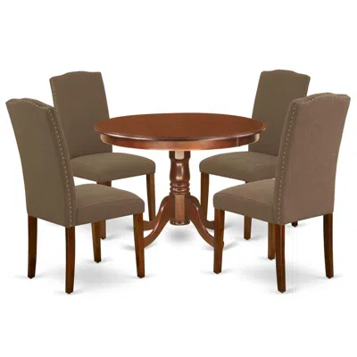 East West Furniture Dining Room Set Mahogany, Hlen5-mah-18 In Brown