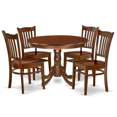 East West Furniture Dining Room Set Mahogany, Hlgr5-mah-w In Brown