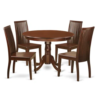 East West Furniture Dining Room Set Mahogany, Hlip5-mah-w In Brown
