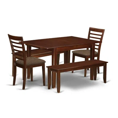 East West Furniture Dining Room Set Mahogany, Mila5d-mah-c In Brown