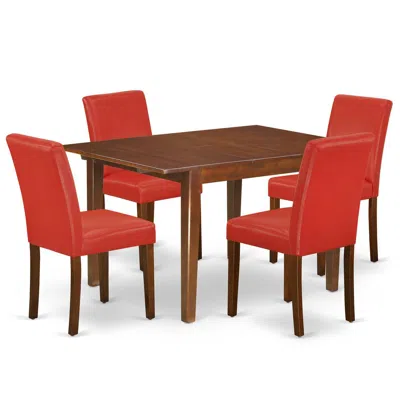 East West Furniture Dining Room Set Mahogany, Mlab5-mah-72 In Red