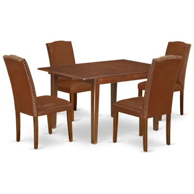East West Furniture Dining Room Set Mahogany, Mlen5-mah-66