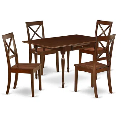 East West Furniture Dining Room Set Mahogany, Mzbo5-mah-w In Brown