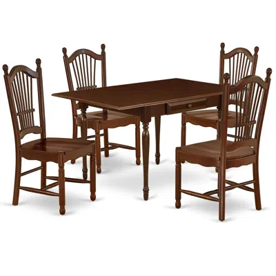 East West Furniture Dining Room Set Mahogany, Mzdo5-mah-w