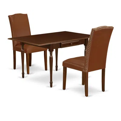 East West Furniture Dining Room Set Mahogany, Mzen3-mah-66
