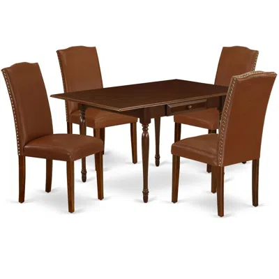 East West Furniture Dining Room Set Mahogany, Mzen5-mah-66 In Brown