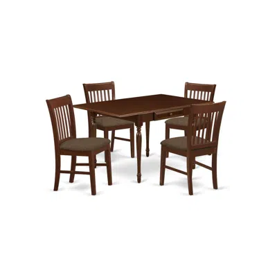 East West Furniture Dining Room Set Mahogany, Mzno5-mah-c In Brown