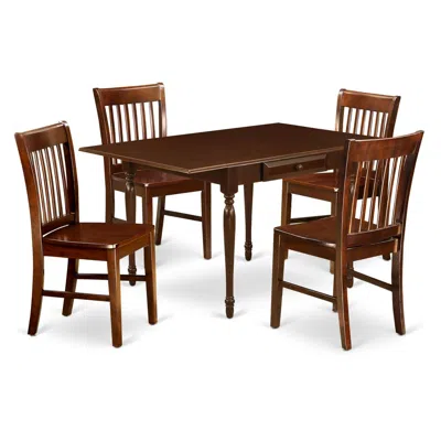East West Furniture Dining Room Set Mahogany, Mzno5-mah-w In Brown