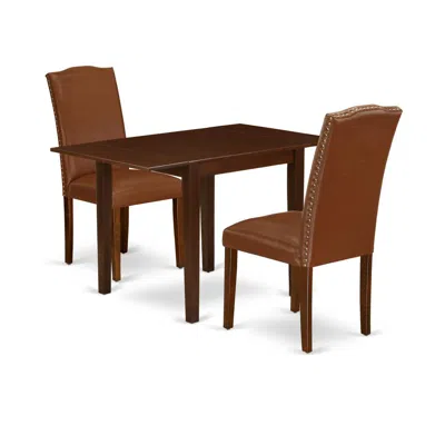 East West Furniture Dining Room Set Mahogany, Nden3-mah-66 In Brown