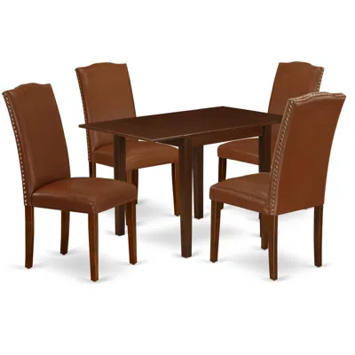 East West Furniture Dining Room Set Mahogany, Nden5-mah-66 In Brown
