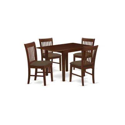 East West Furniture Dining Room Set Mahogany, Ndno5-mah-c In Brown