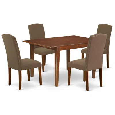 East West Furniture Dining Room Set Mahogany, Noen5-mah-18