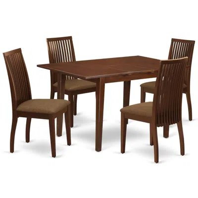 East West Furniture Dining Room Set Mahogany, Noip5-mah-c In Brown