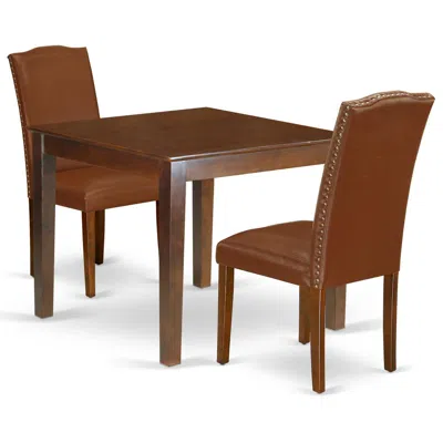 East West Furniture Dining Room Set Mahogany, Oxen3-mah-66