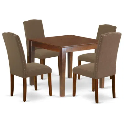 East West Furniture Dining Room Set Mahogany, Oxen5-mah-18