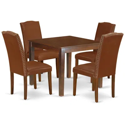 East West Furniture Dining Room Set Mahogany, Oxen5-mah-66