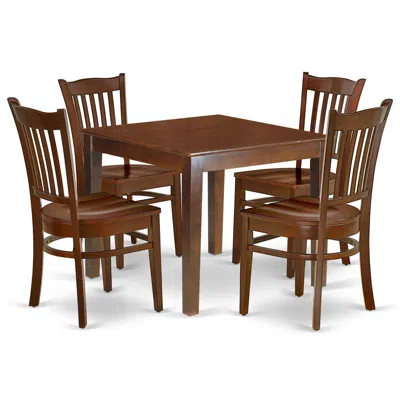 East West Furniture Dining Room Set Mahogany, Oxgr5-mah-w In Brown