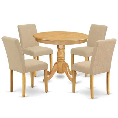 East West Furniture Dining Room Set Oak, Anab5-oak-04 In Blue