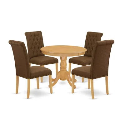 East West Furniture Dining Room Set Oak, Anbr5-oak-18 In Brown