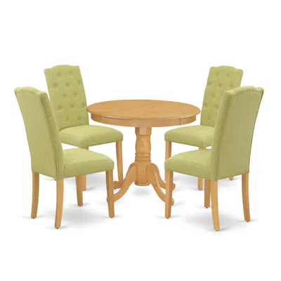 East West Furniture Dining Room Set Oak, Ance5-oak-07 In Multi
