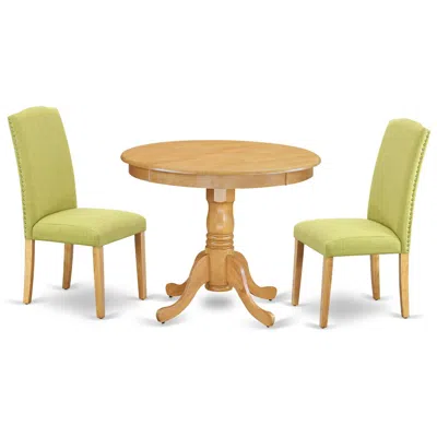 East West Furniture Dining Room Set Oak, Anen3-oak-07 In Green