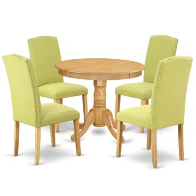 East West Furniture Dining Room Set Oak, Anen5-oak-07 In Animal Print