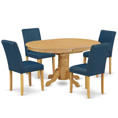 East West Furniture Dining Room Set Oak, Avab5-oak-55 In Blue