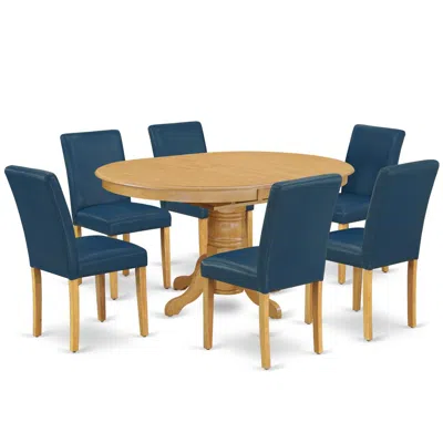 East West Furniture Dining Room Set Oak, Avab7-oak-55 In Blue