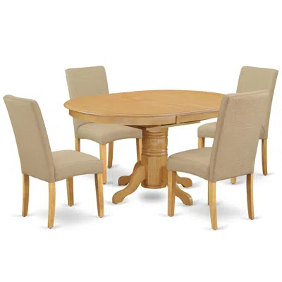 East West Furniture Dining Room Set Oak, Avdr5-oak-16
