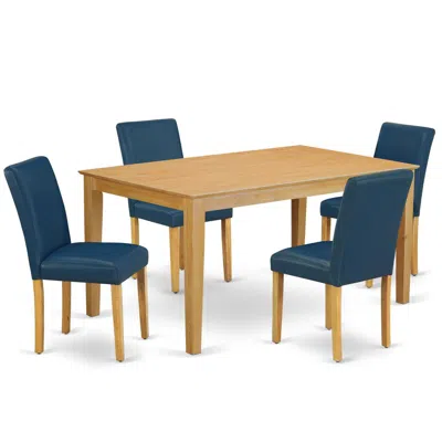 East West Furniture Dining Room Set Oak, Caab5-oak-55 In Blue