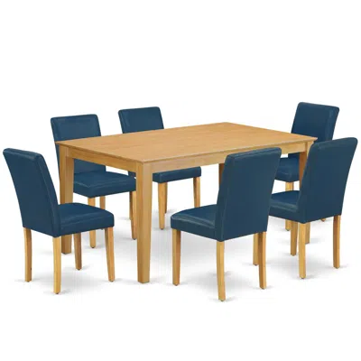 East West Furniture Dining Room Set Oak, Caab7-oak-55 In Blue