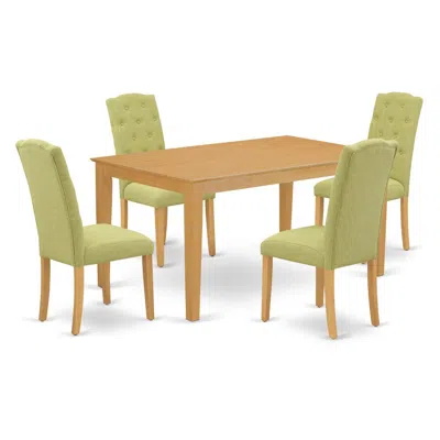 East West Furniture Dining Room Set Oak, Cace5-oak-07 In Green