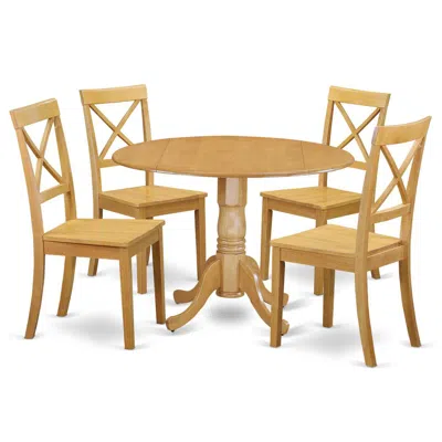 East West Furniture Dining Room Set Oak, Dlbo5-oak-w
