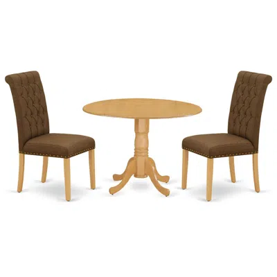 East West Furniture Dining Room Set Oak, Dlbr3-oak-18 In Brown