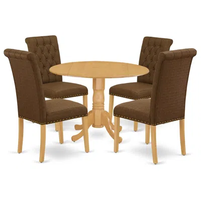 East West Furniture Dining Room Set Oak, Dlbr5-oak-18 In Brown