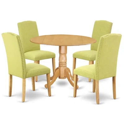 East West Furniture Dining Room Set Oak, Dlen5-oak-07